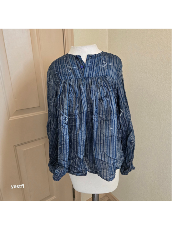 Maku Tops - Maku Textiles Khonsu Abelia Blouse Size M Blue Plaid Cotton Silk Top